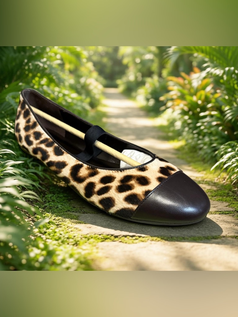 Leopard Print Ballet Flat With Black Toe Cap